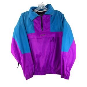 Columbia 80s 90s Colorblock Windbreaker Womens Medium Teal Magenta Purple Retro